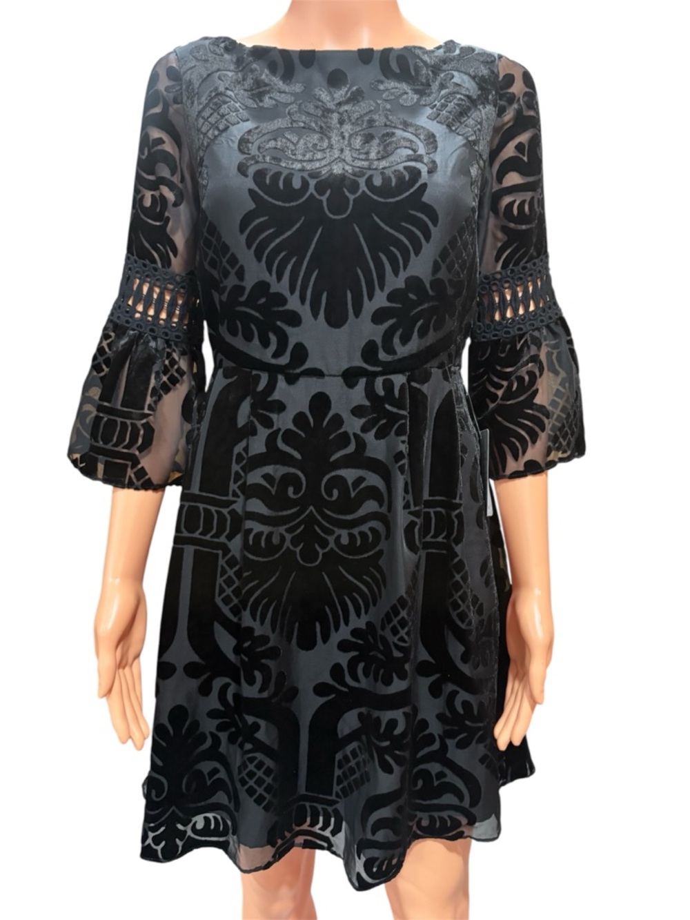 Eliza J Black Burnout Velvet Patterned Cocktail Dress
